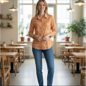 EUC Oliphant‎ Sz. XS Waldo Orange/White Stripe Long Sleeve Shirt